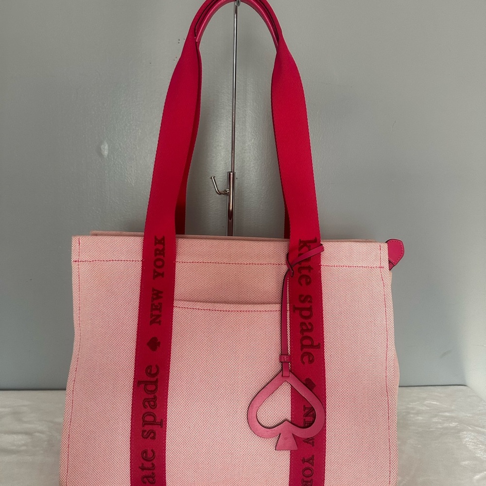 kate spade Pink Canvas Tote with Hot Pink Straps and Heart Charm